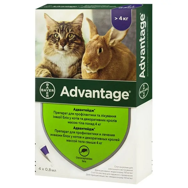 Адвантейдж (Advantage) від бліх для котів понад 4 кг, 4 піпетки
