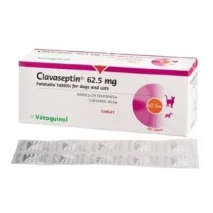 Клавасептин (Clavaseptin) Vetoquinol 62.5 мг антибіотик для тварин, 10 таб