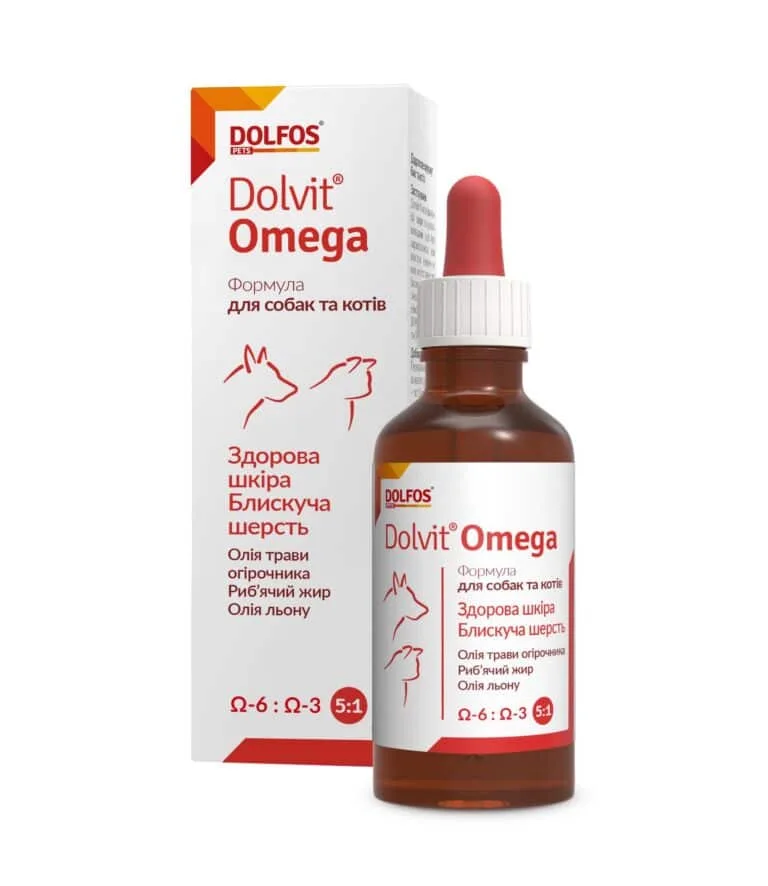 Краплі Dolfos Dolvit Omega для шкіри та шерсті собак і котів, 50 мл