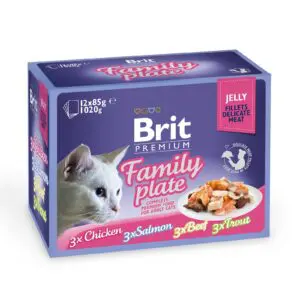 Вологий корм для котів Brit Premium набір сімейна тарілка у желе, 12 шт по 85 г