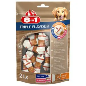 Ласощі 8in1 Triple Flavour кістки жувальні XS для собак, 21 шт
