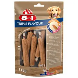 Ласощі 8in1 Triple Flavour реберця з яловичиною і свининою для собак, 113 г