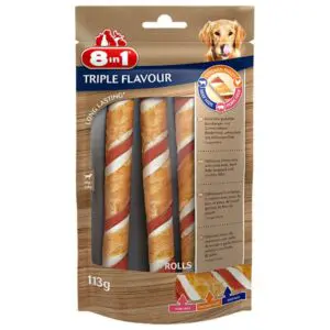 Ласощі 8in1 Triple Flavour трубочки з яловичиною і свининою для собак, 113 г