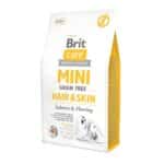 Беззерновой корм для длинношерстных собак миниатюрных пород Brit Care Mini Grain Free Hair & Skin с лососем и сельдью