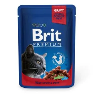 Вологий корм для котів Brit Premium з тушкованою яловичиною і горошком, 100 г