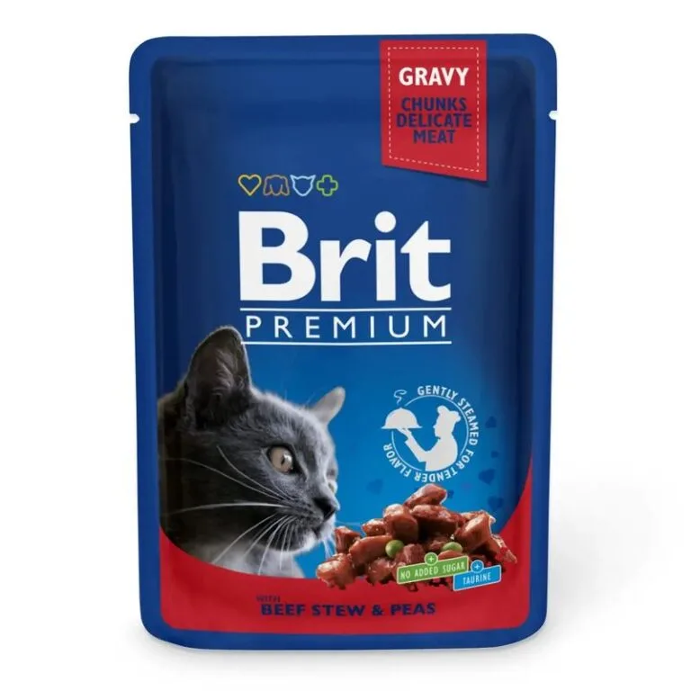 Вологий корм для котів Brit Premium з тушкованою яловичиною і горошком, 100 г