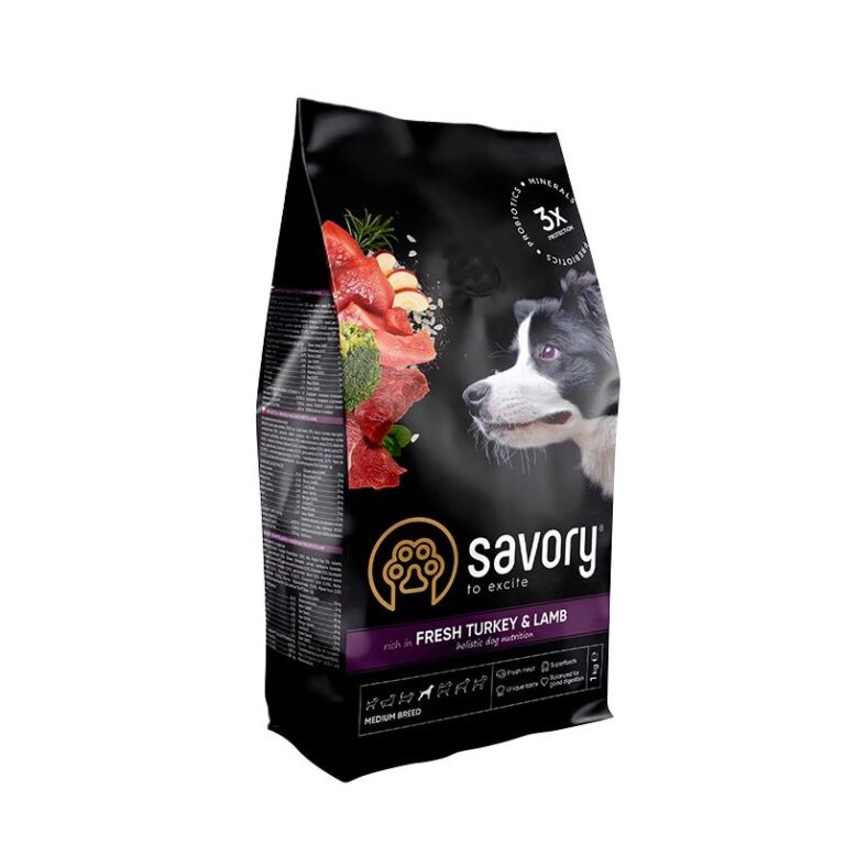 Сухий корм для собак середніх порід Savory зі свіжою індичкою і ягням