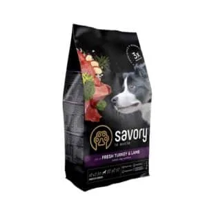 Сухий корм для собак середніх порід Savory зі свіжою індичкою і ягням