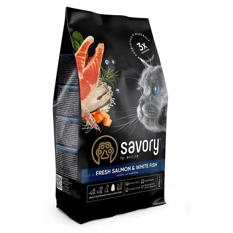 Сухий корм для довгошерстих котів Savory зі свіжим лососем і білою рибою
