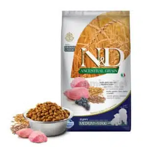 Сухий корм для цуценят середніх і великих порід Farmina N&D Low Grain Dog Puppy з ягням і чорницею