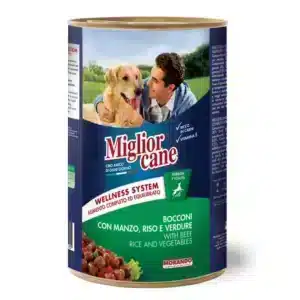 Вологий корм Migliorcane зі шматочками яловичини, рисом і овочами для собак, 1250 г