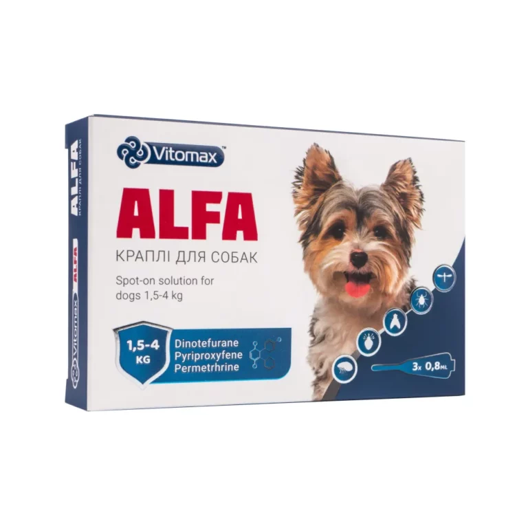 Краплі на холку Vitomax Alfa від бліх та кліщів для собак