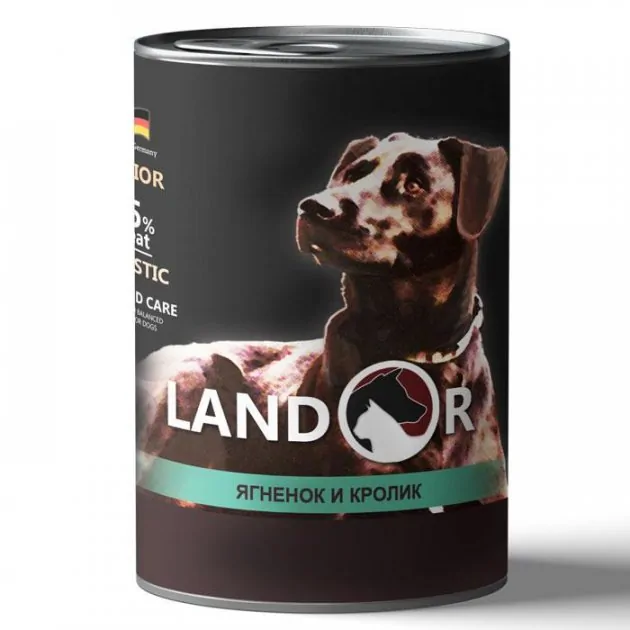 Вологий корм Landor з ягням та кроликом для літніх собак, 400 г