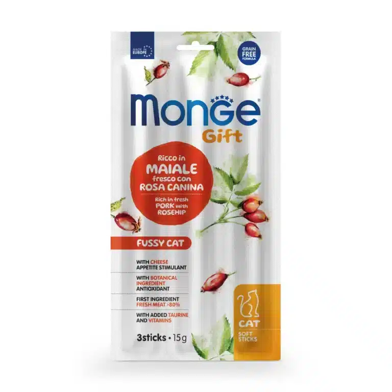 Ласощі Monge Gift Fussy Cat зі свининою, шипшиною і сиром для котів
