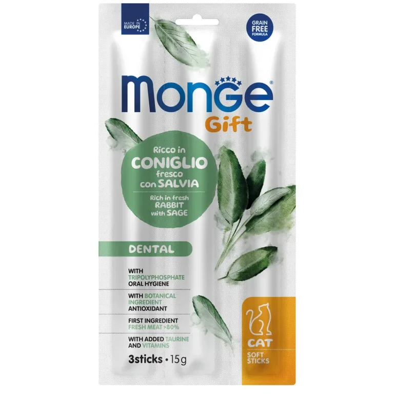 Ласощі Monge Gift Cat Dental для чищення зубів з кроликом і шавлією для котів
