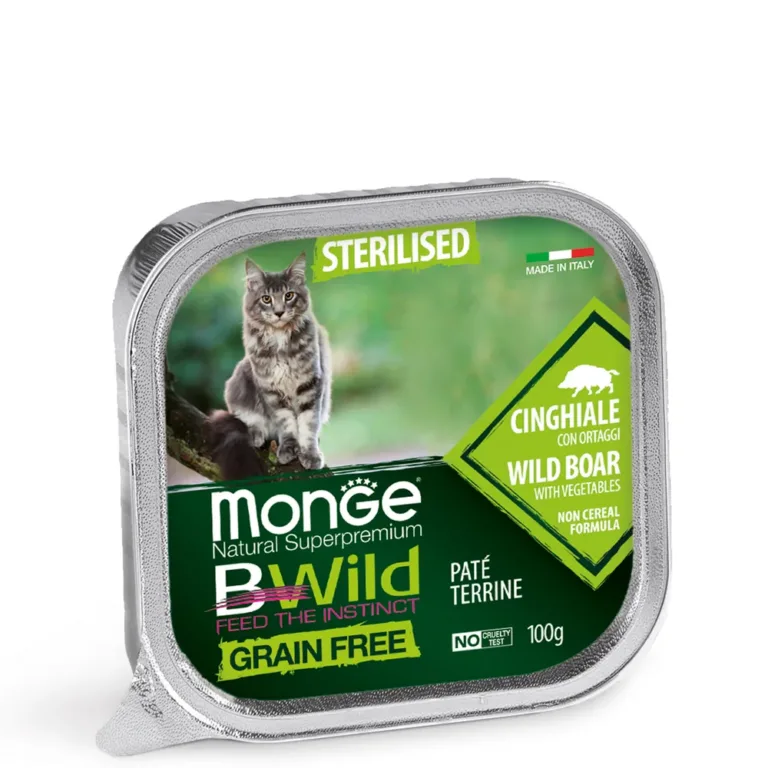 Вологий корм для стерилізованих котів Monge BWild беззерновий з кабаном
