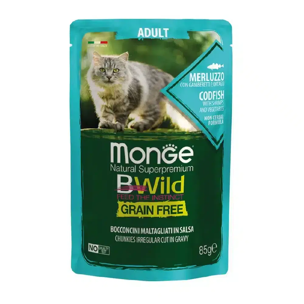 MONGE CAT BWILD GR.FREE WET тріска з креветками та овочами 🐾 AmigoVet