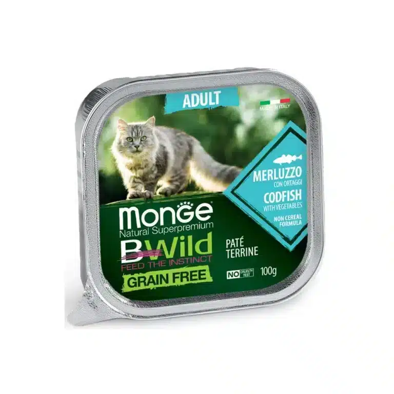 Вологий корм для дорослих котів Monge Cat Bwild Adult беззерновий з тріскою і овочами