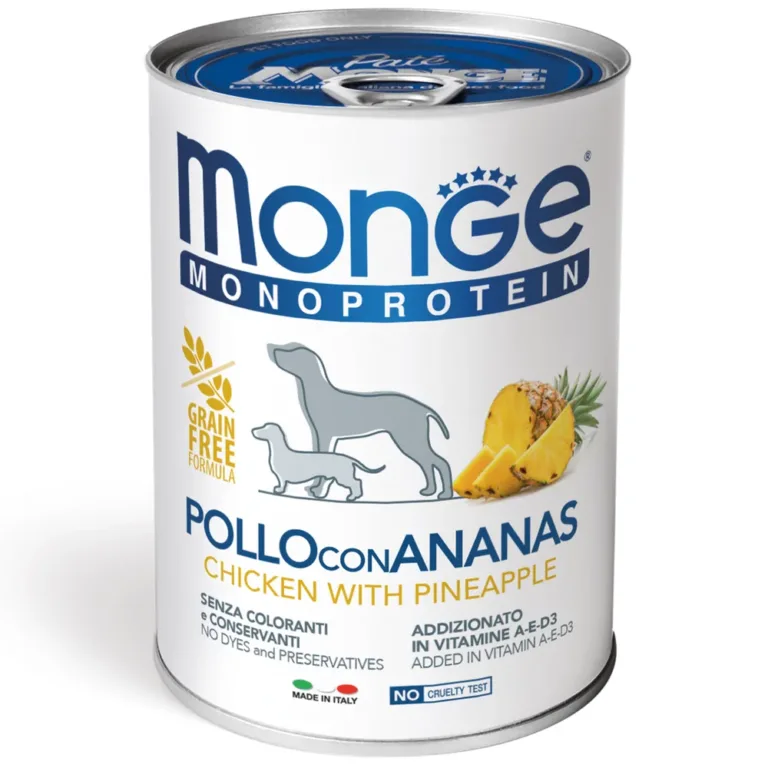 Вологий корм для собак Monge Fruit Monoprotein з куркою і ананасом, 400 г