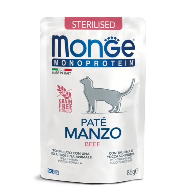Вологий корм Monge Monoprotein для стерилізованих котів з яловичиною, 85 г
