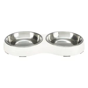 Миска Trixie для котів подвійна біла меламін/метал 2*0,2л d=13см 27*3*14см