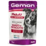 Вологий корм для дорослих собак Gemon Adult шматочки з яловичиною та шинкою, 100 г