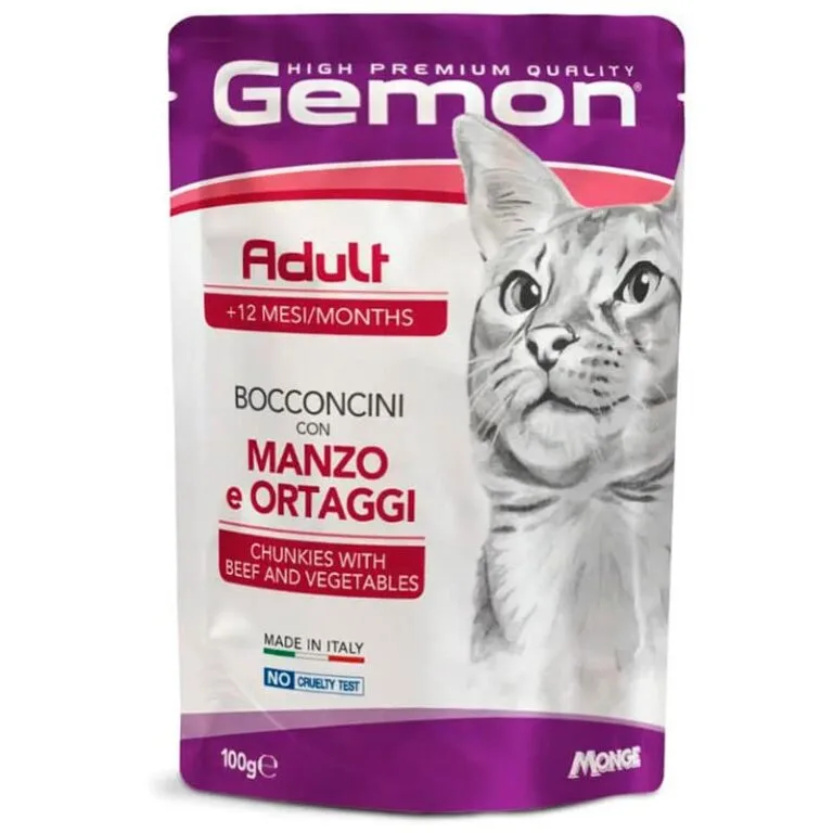 Вологий корм Gemon Cat Adult з яловичиною та овочами для котів, 100 г