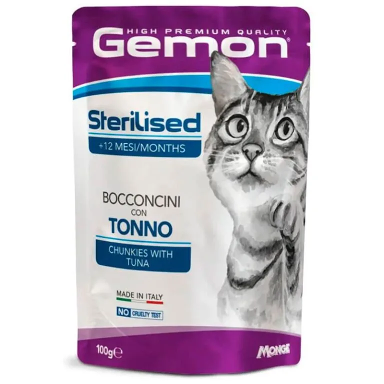 Вологий корм для стерилізованих котів Gemon Cat Wet Sterilized з тунцем і рибкою дорі, 100 г