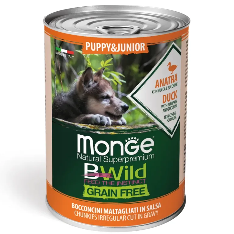 Вологий корм для цуценят Monge Dog Bwild Puppy & Junior беззерновий з качкою, гарбузом і цукіні, 400 г