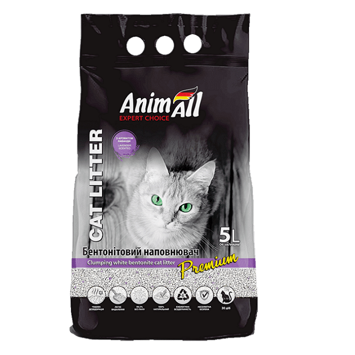 Бентонітовий наповнювач AnimAll Premium Lavender для котів, лаванда