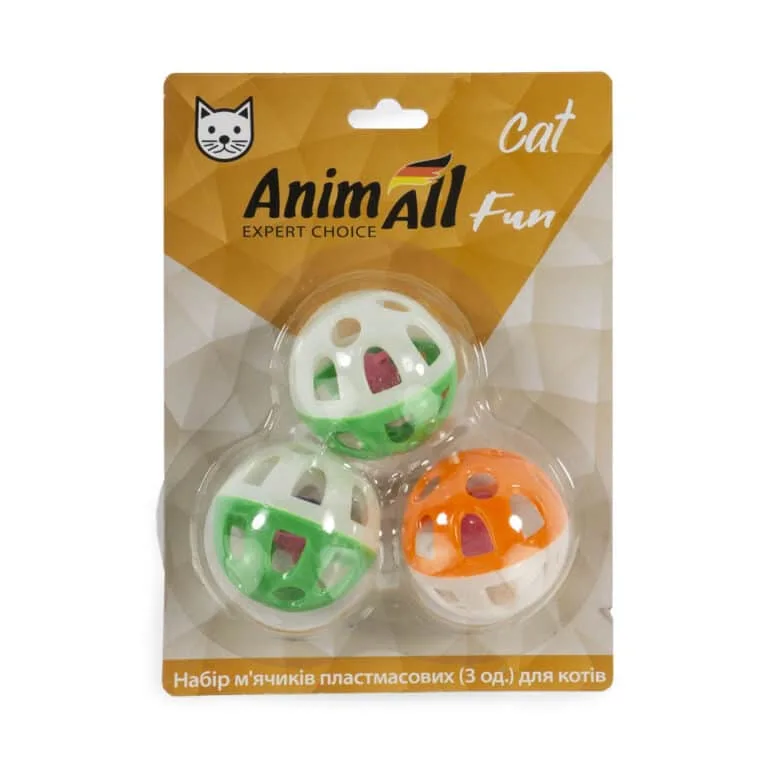 Набір м'ячиків AnimAll Fun Cat пластикові для котів, 3 шт