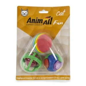 Набір м'ячиків AnimAll Fun Cat асорті для котів, 3 шт