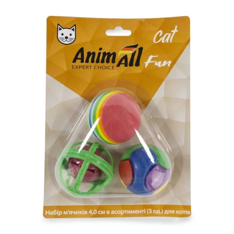 Набір м'ячиків AnimAll Fun Cat асорті для котів, 3 шт