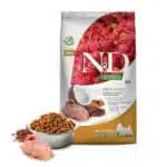 Беззерновий корм для собак малих порід при харчовій алергії Farmina N&D Quinoa Skin&Coat з перепілкою, кіноа, кокосом та куркумою
