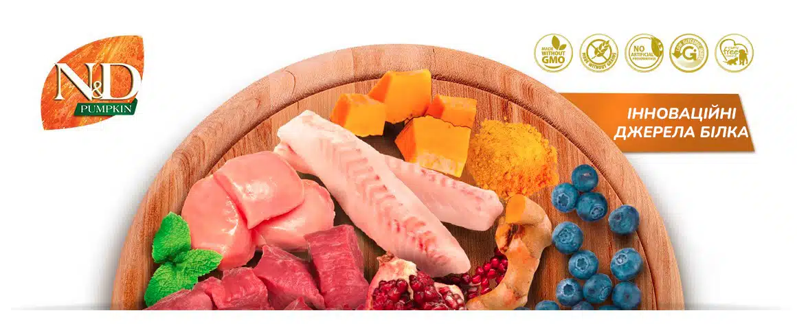 Беззерновий корм з ягням, гарбузом та чорницею для цуценят дрібних порід - Farmina N&D Puppy Mini 2 raw ingredients nd pumpkin