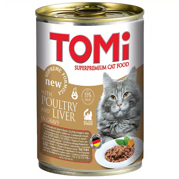 Вологий корм TOMi з птицею та печінкою для котів, 400 г