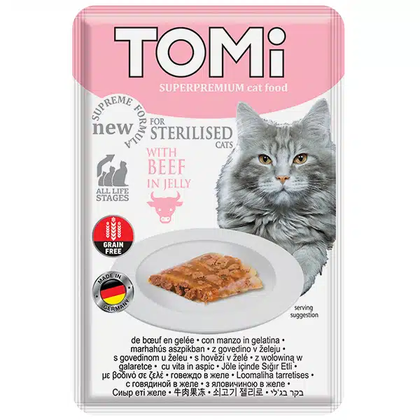 TOMi Sterilised Beef in Jelly ТОМІ СТЕРІЛАЙЗИД ЯЛОВИЧИНА В ЖЕЛЕ консерви для стерилізованих котів, вологий корм, пауч 85г