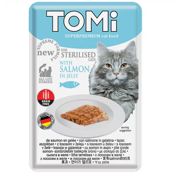 TOMi Sterilised Salmon in Jelly ТОМІ СТЕРІЛАЙЗИД ЛОСОСЬ В ЖЕЛЕ консерви для стерилізованих котів, вологий корм, пауч 85г