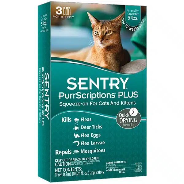 Краплі від бліх та кліщів Sentry PurrScriptions Plus для котів до 2.2кг (0.7мл - 3шт упаковка) діюча речовина Цефенпрокс та Пірипроксифен