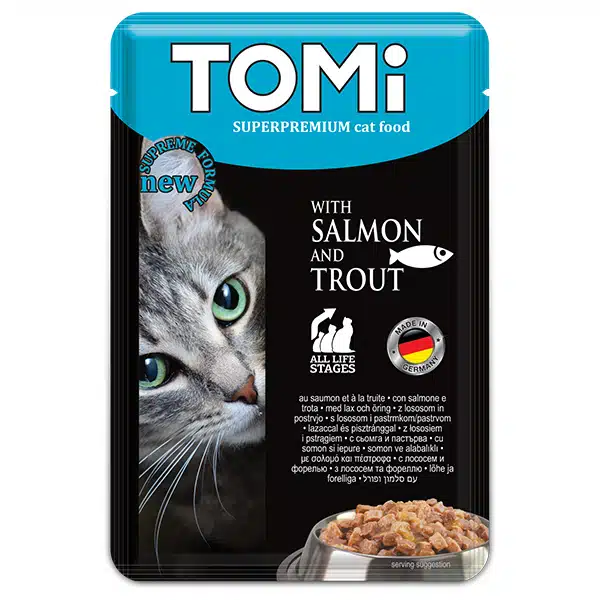 Вологий корм TOMi Superpremium з лососем та фореллю для котів, 100 г