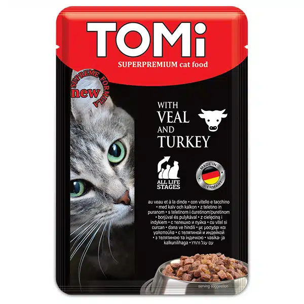 Вологий корм TOMi Superpremium з телятиною та індичкою для котів, 100 г