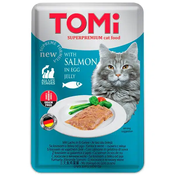 TOMi Salmon In Egg Jelly ТОМІ ЛОСОСЬ В ЯЄЧНОМУ ЖЕЛЕ консерви для котів, вологий корм, пауч 100г
