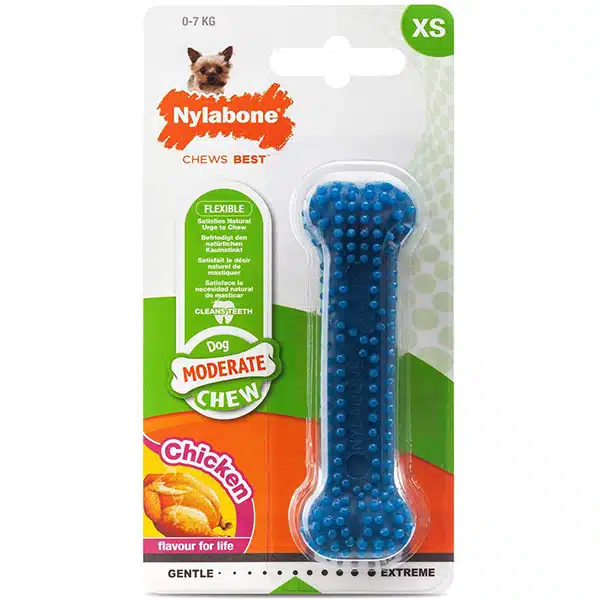 Жувальна іграшка для собак Nylabone Moderate Chew Dental Bone Дентал Боун зі смаком курки