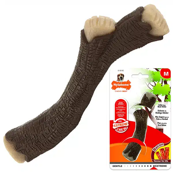 Жувальна іграшка для собак Nylabone Extreme Chew Wooden Stick Гілка зі смаком бекону