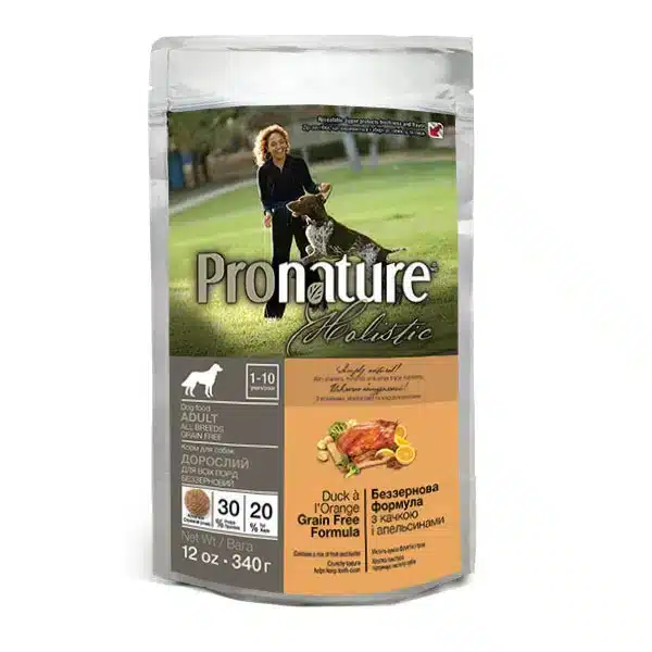 Беззерновий сухий корм для собак Pronature Holistic Dog Duck&Orange з качкою та апельсином, 340 г