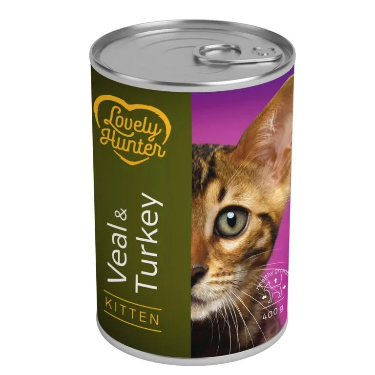 Вологий корм Lovely Hunter Kitten з телятиною та індичкою для кошенят, 400 г