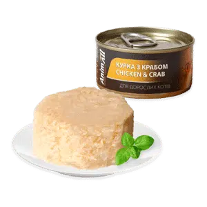 Вологий корм AnimAll з куркою і крабом для котів, 85 г