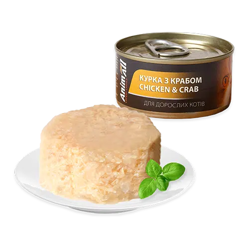 Вологий корм AnimAll з куркою і крабом для котів, 85 г