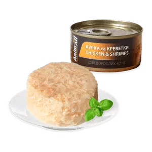 Вологий корм AnimAll з куркою і креветками для котів, 85 г