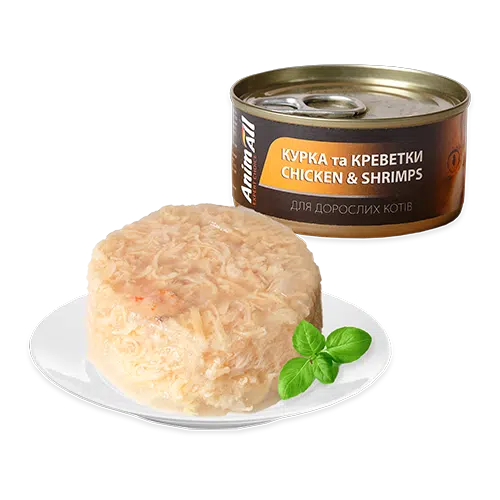 Вологий корм AnimAll з куркою і креветками для котів, 85 г